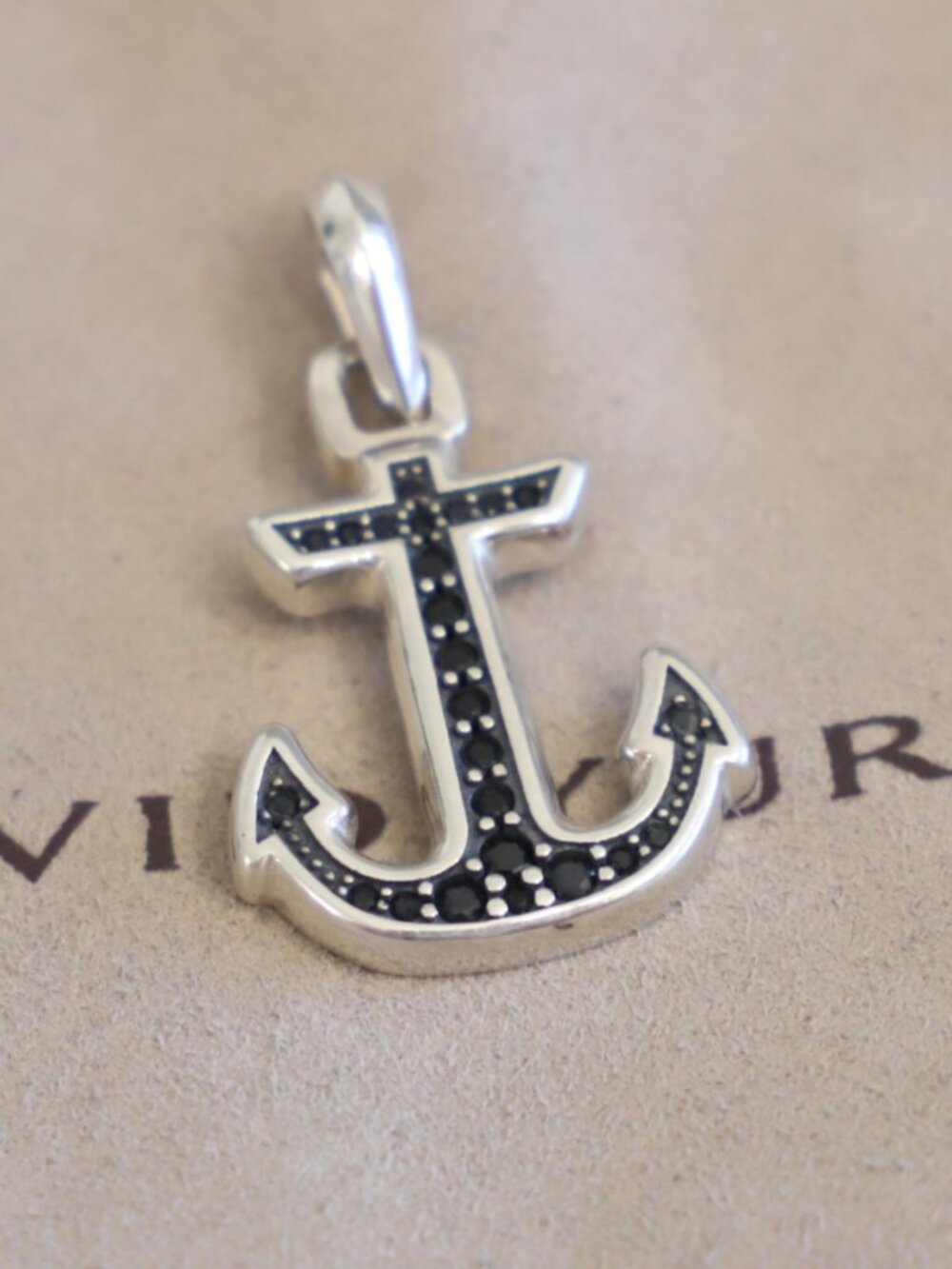 David Yurman Sterling Silver Maritime Anchor Amulet Pendant with Black Diamonds